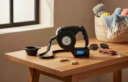 Retractable Dog leash with Garbage Bag Attachment