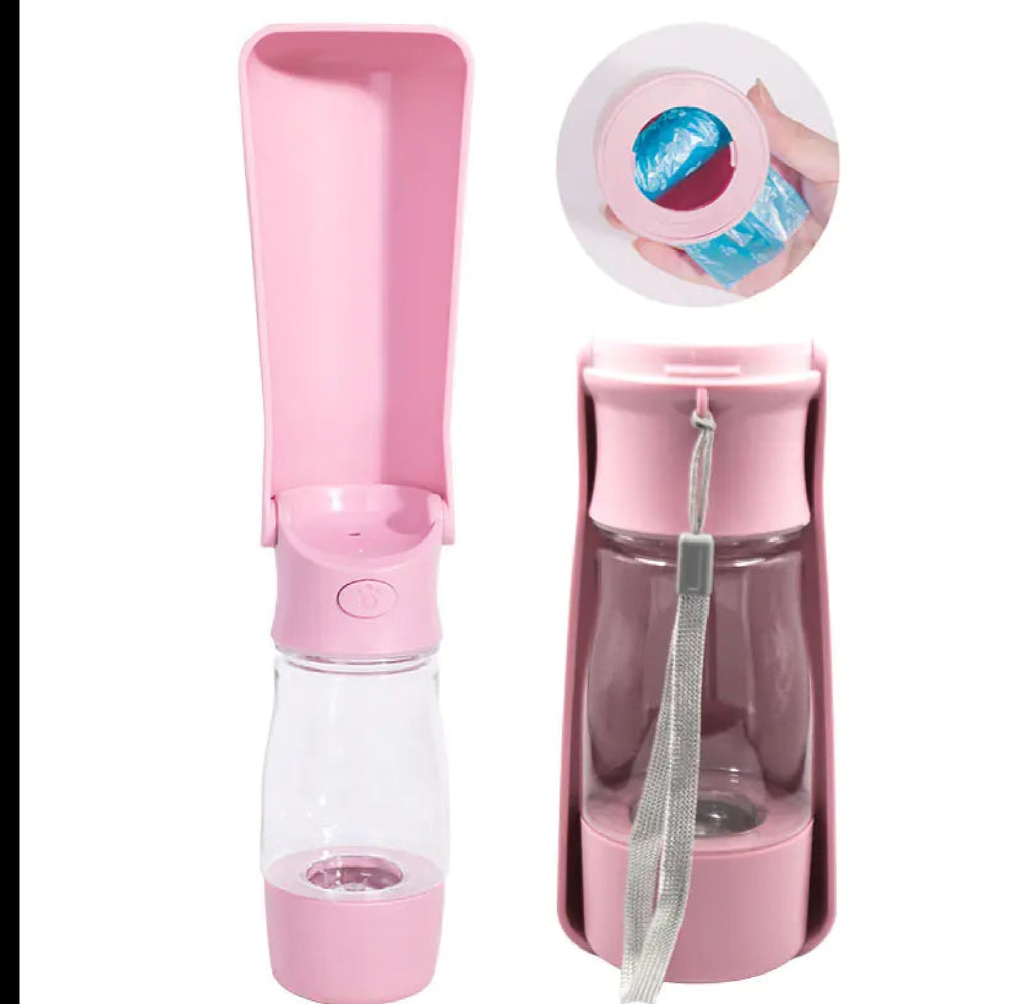 Portable Pet Hydration Bottle with Built-In Bowl & Bag Storage