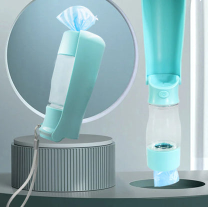 Portable Pet Hydration Bottle with Built-In Bowl & Bag Storage