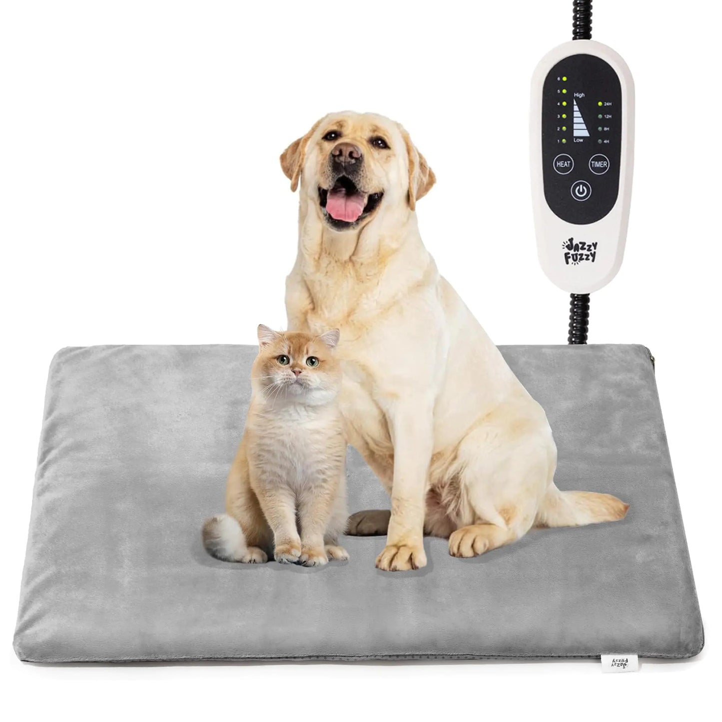 Jazzy Fuzzy Extra Large Pet Heating Pad 6 Adjustable Temperature Dog Cat Heating Pad with Timer Waterproof Heating Pad Indoor for Dogs with Chew Resistant Cord (L:35" x 24")